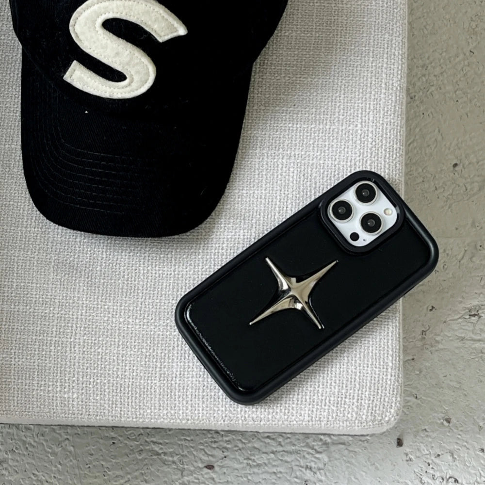 Luxury Metal Star PU Leather Phone Case For iPhone 15 14 13 12 Pro Max 15pro 14Pro Shockproof Cover Men Women Stylish Cases Caseverse
