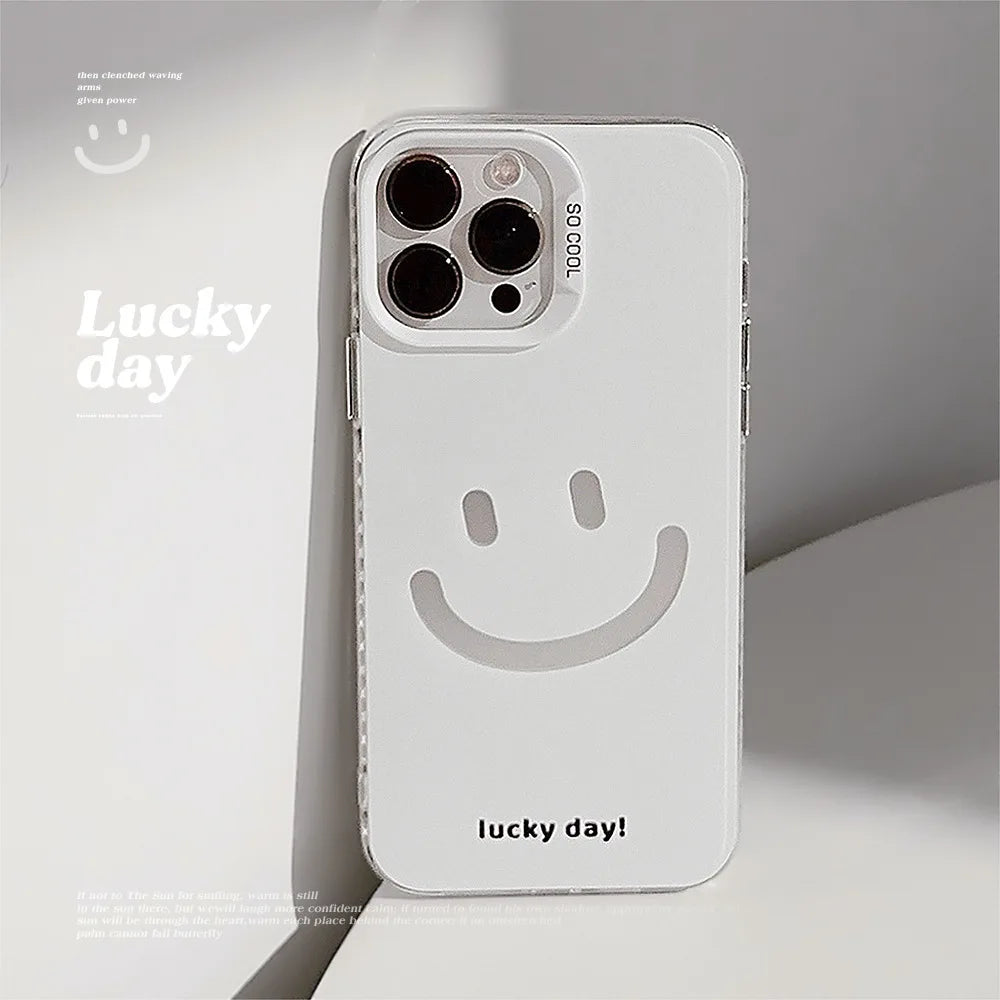 Cute Smiling Face White Phone Cases for iPhone 16 Pro Max Plus 15 14 13 12 11 Cool Minimalist Phone Covers - Caseverse