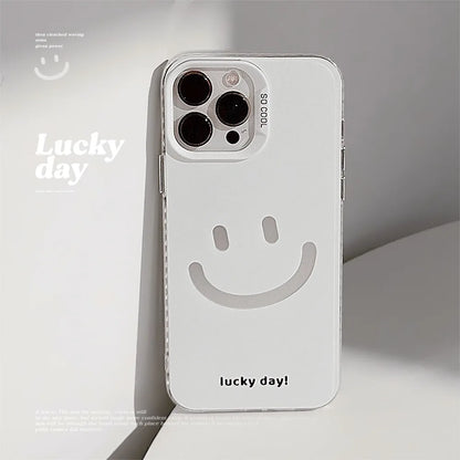 Cute Smiling Face White Phone Cases for iPhone 16 Pro Max Plus 15 14 13 12 11 Cool Minimalist Phone Covers - Caseverse