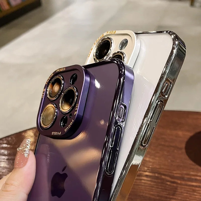 For iPhone 15 Pro Max Luxury Case Metal Camera Protection Transparent Armor Phone Cases for iPhone 12 13 14 Pro Max 14 Pro Plus Caseverse