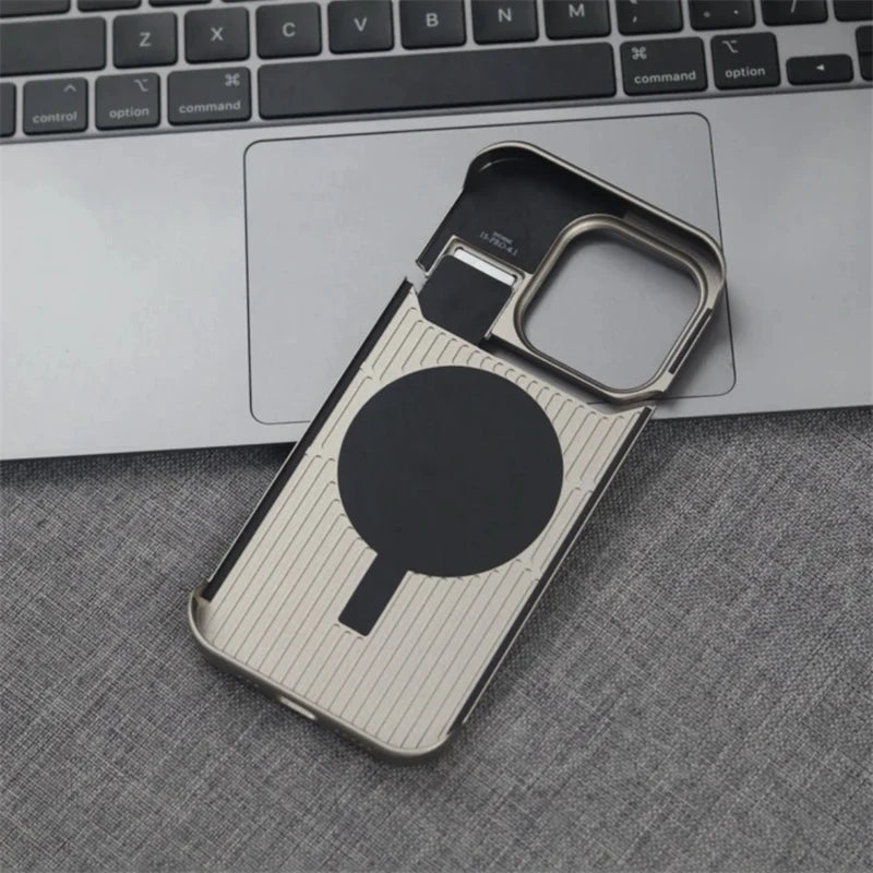 Aluminum Alloy Leather Magnetic Phone Case For iPhone 16 16pro 15 14 Pro Max Wireless Charging Metal Frameless Shockproof Cover Caseverse