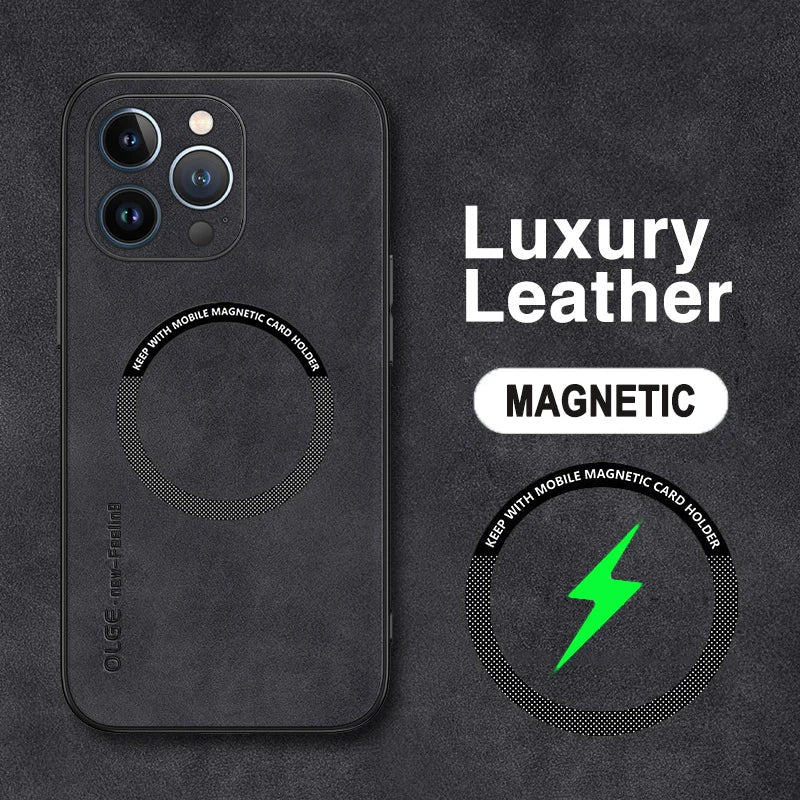 Magnetic For Magsafe Leather Case For iPhone 15 14 Pro Max 14pro 12 13 Pro Max 11 16 Luxury Wireless Charge Shockproof Cover Caseverse