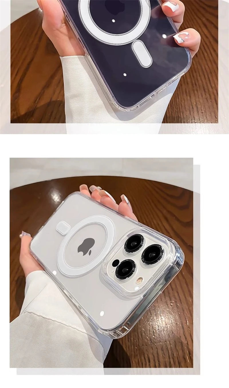 Original Clear For Magsafe Magnetic Wireless Charging Case For iPhone 15 14 13 12 Mini 11 Pro X XR XS Max 7 8 Plus Acrylic Cover - Caseverse