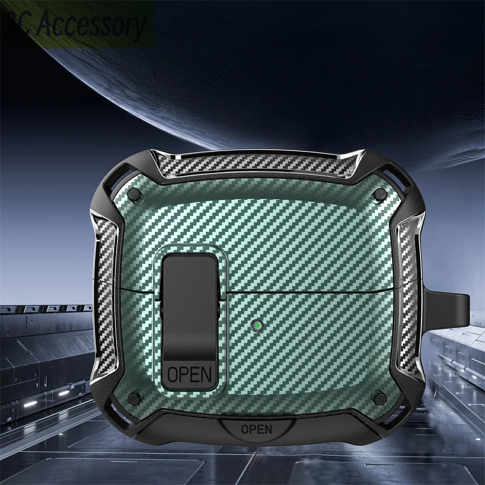 2025 New Phone Stand Case For Samsung Galaxy Buds 3 Pro Case With Secure Lock Clip & Cleaning kit Carbon Fiber Cover For Buds 3