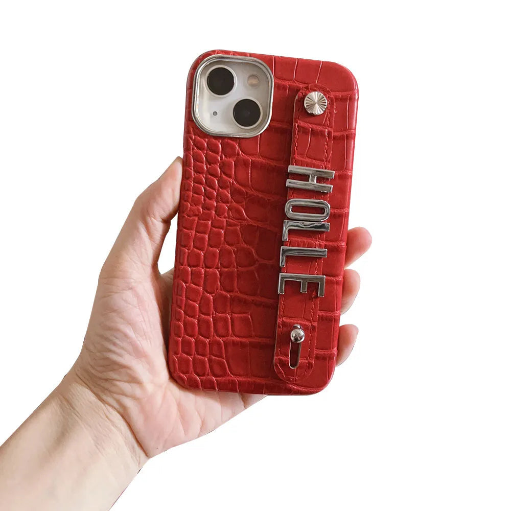 Luxury Custom Personalised Name Silver Metal Letter Charm Leather Phone Cases For Iphone 14 13 12 11 15 Pro Max 16 pro max Cover Caseverse