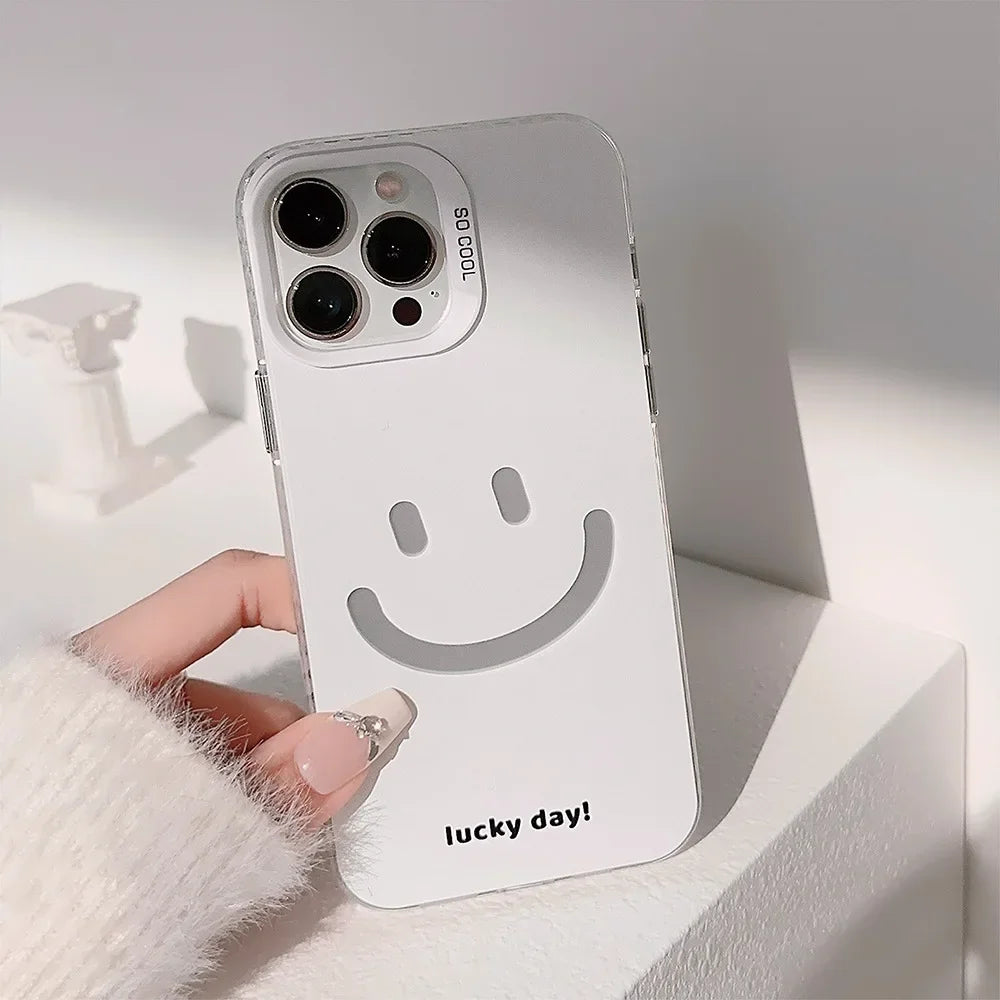 Cute Smiling Face White Phone Cases for iPhone 16 Pro Max Plus 15 14 13 12 11 Cool Minimalist Phone Covers - Caseverse