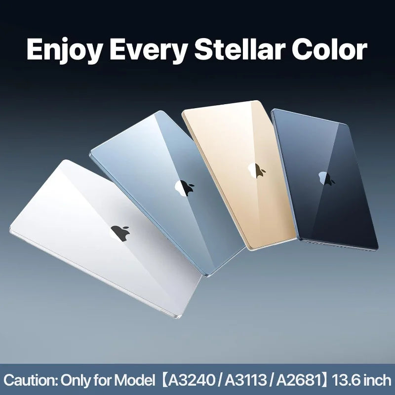 100% Ultra-clear hard case for 13.6" MacBook Air (M4-M2 2022-2025). Crystal-clear, sturdy, protects from scratches & impacts