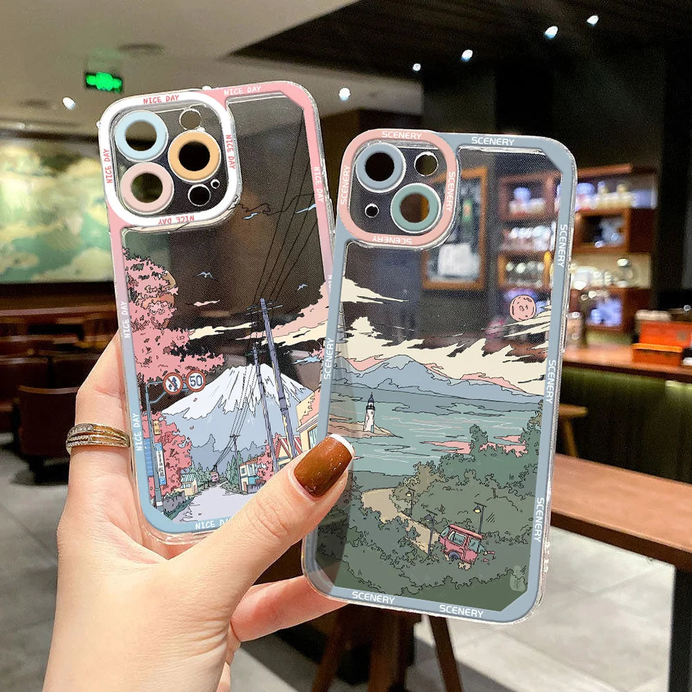 Scenery Sunset Phone Case For IPhone 11 14 12 13 Pro Max iphone11 14promax XR XS Max X 7 8 Plus SE 2020 Shockproof Clear Cover - Caseverse