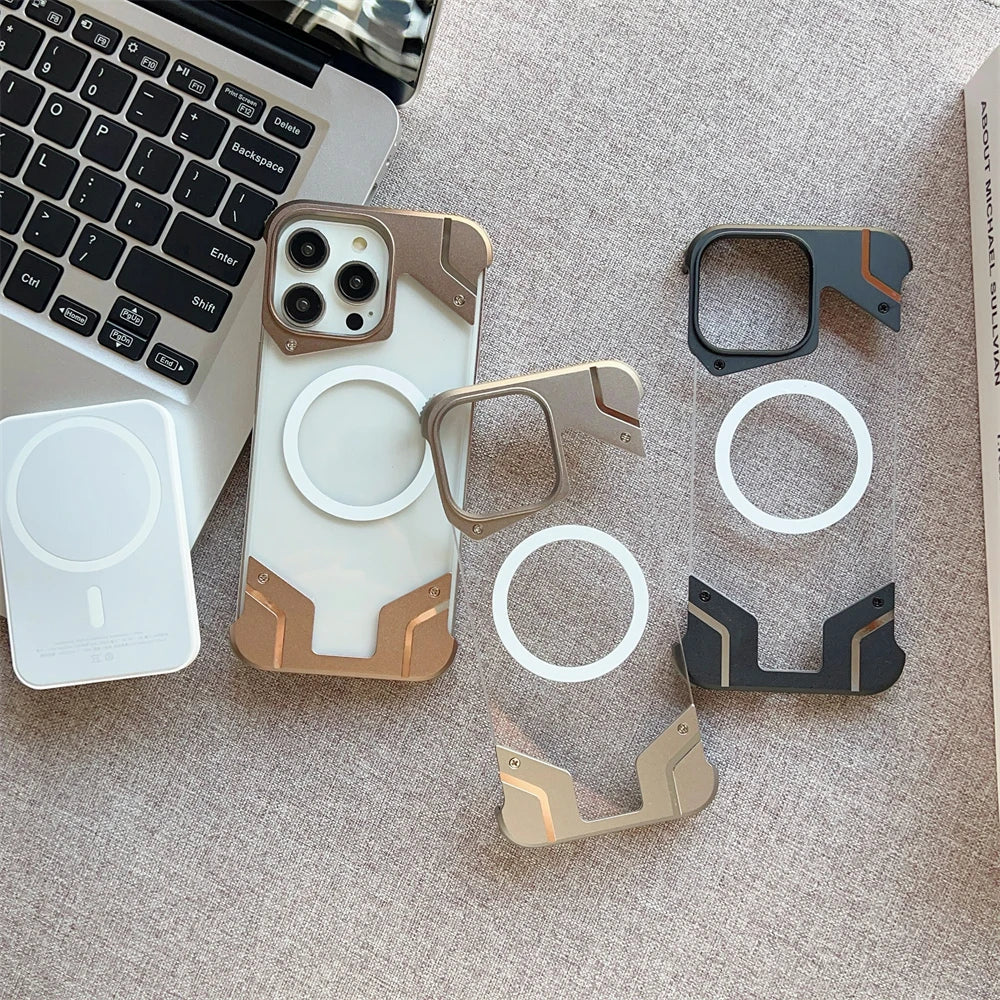 Magnetic Titanium Metal Transparent No Frame Phone Case For iPhone 16 Pro Max 16  Plus For Magsafe Aluminum Bumper Armor Cover Caseverse