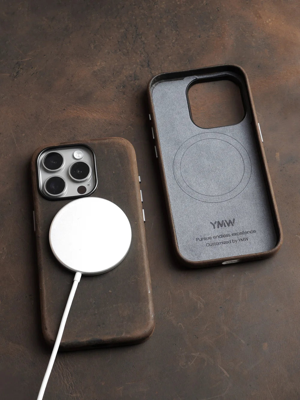 YMW Italian Crazy Horse Genuine Leather Case for iPhone 16 Pro Max 15 14 Personality Cowhide Magnetic Phone Cover - Caseverse