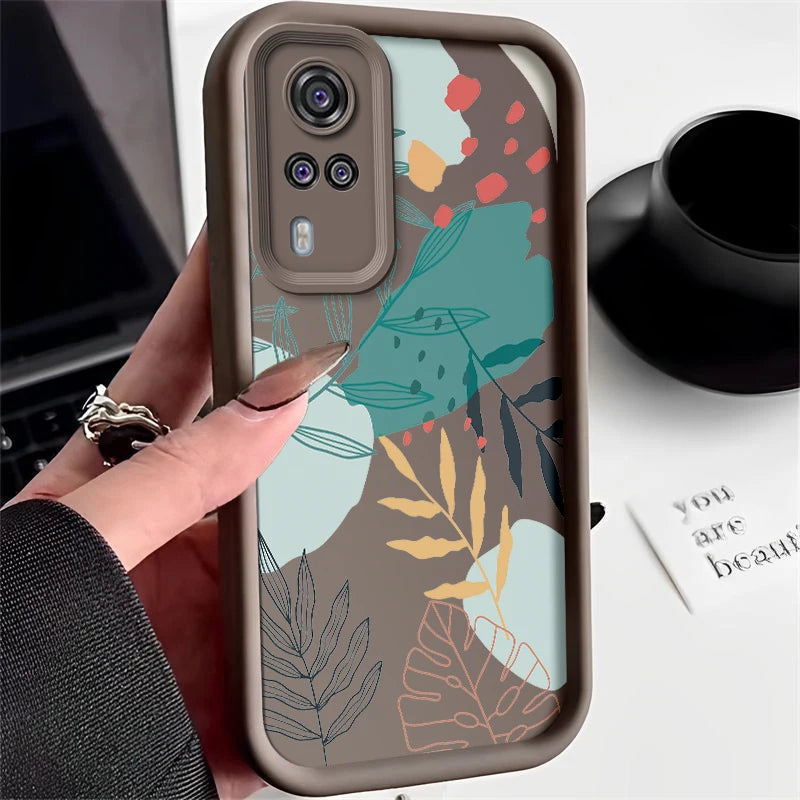 Luxury Fresh Green Leaf Painted Phone Case For Vivo Y33 Y51 Y51a Y31 2021 Y53s Silicone Anti Drop Soft Cover Funda - Caseverse
