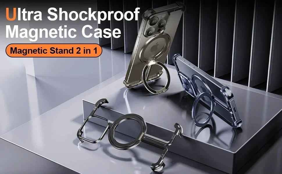 Metal Frame Magsafe Phone Case for iPhone 16 15 14 13 Pro Max Wireless Charging Aluminum Alloy Frameless Holder Shockproof Cover Caseverse