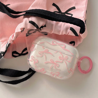 Pink Bow Knot Headset Case for AirPods 1/2 With Keychain for AirPods Pro2 4nd Charging Box Fundas for AirPods 3 Clear Shockproof