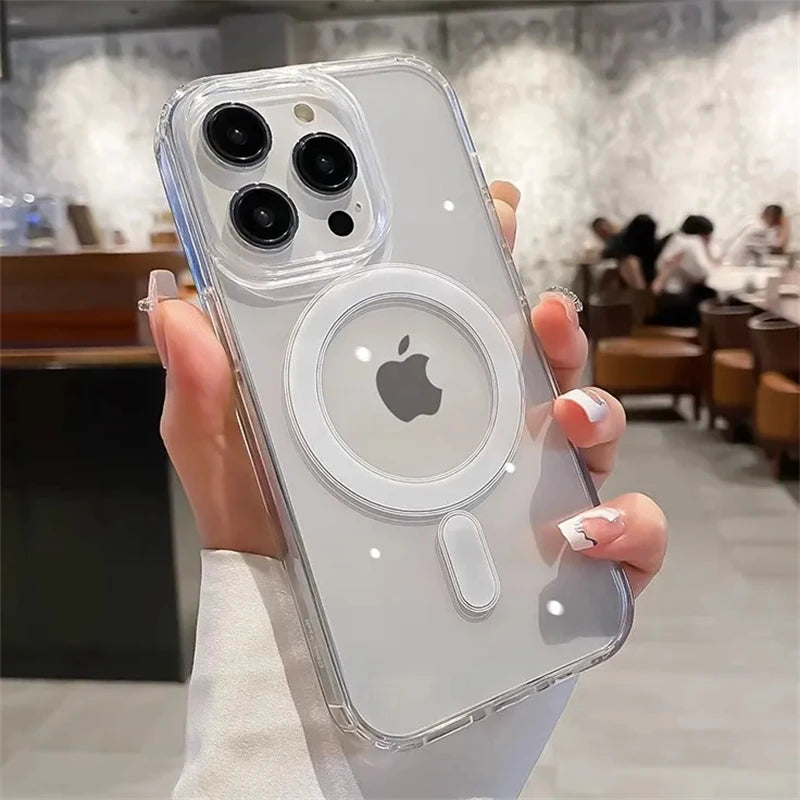 Original Clear For Magsafe Magnetic Wireless Charging Case For iPhone 15 14 13 12 Mini 11 Pro X XR XS Max 7 8 Plus Acrylic Cover - Caseverse