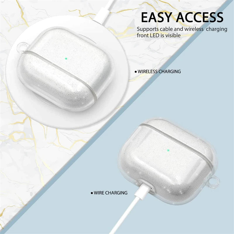 Bling Glitter Soft TPU Earphone Case for Airpods 4 2024 Pro 2 2nd Generation Air Pods 3 1 3rd Gen Cover with Keychain Accessory Caseverse