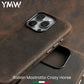 YMW Italian Crazy Horse Genuine Leather Case for iPhone 16 Pro Max 15 14 Personality Cowhide Magnetic Phone Cover - Caseverse