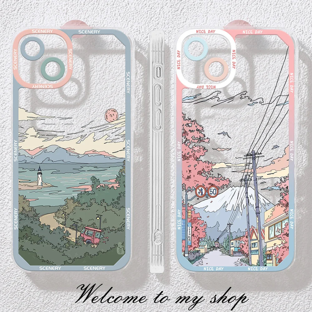 Scenery Sunset Phone Case For IPhone 11 14 12 13 Pro Max iphone11 14promax XR XS Max X 7 8 Plus SE 2020 Shockproof Clear Cover - Caseverse