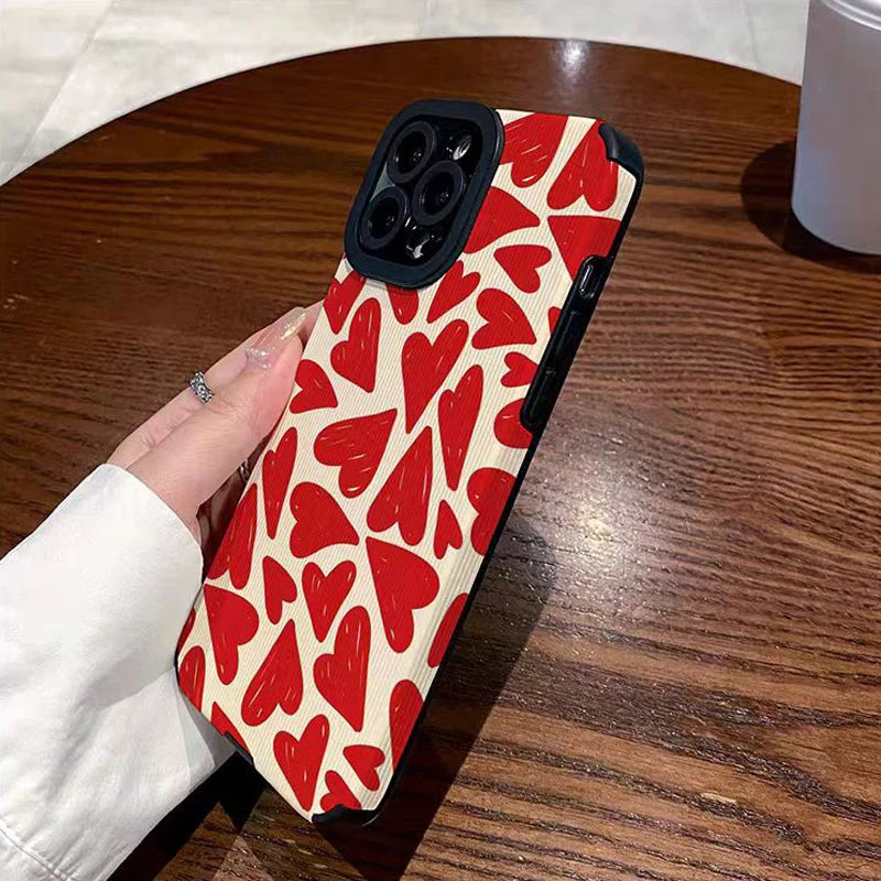 Fashion Red Love Heart Silicone Case For iPhone 11 12 13 14 15 Pro Max Mini X XS XR 8 7 16 Plus Soft Leather Shockproof Cover - Caseverse