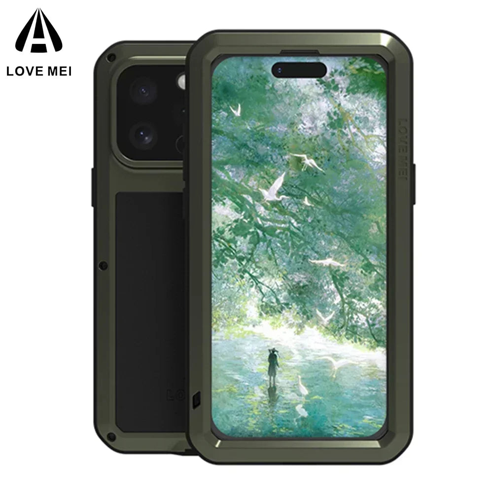 Original LOVE MEI Metal Armor For iphone 16 Pro Max Case 15 Plus 14 Military Grade Silicone Shockproof Cover Built-in Protector - Caseverse
