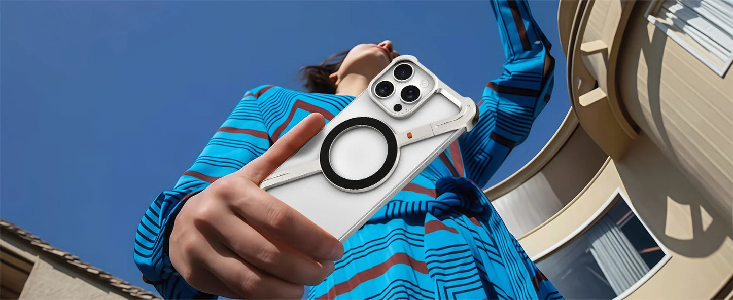 Eary Aluminum Alloy Z-Shape Phone Case for iPhone 16 Pro Max Metal Frameless Magnetic Bumper Minimalist Slim Protective Cover