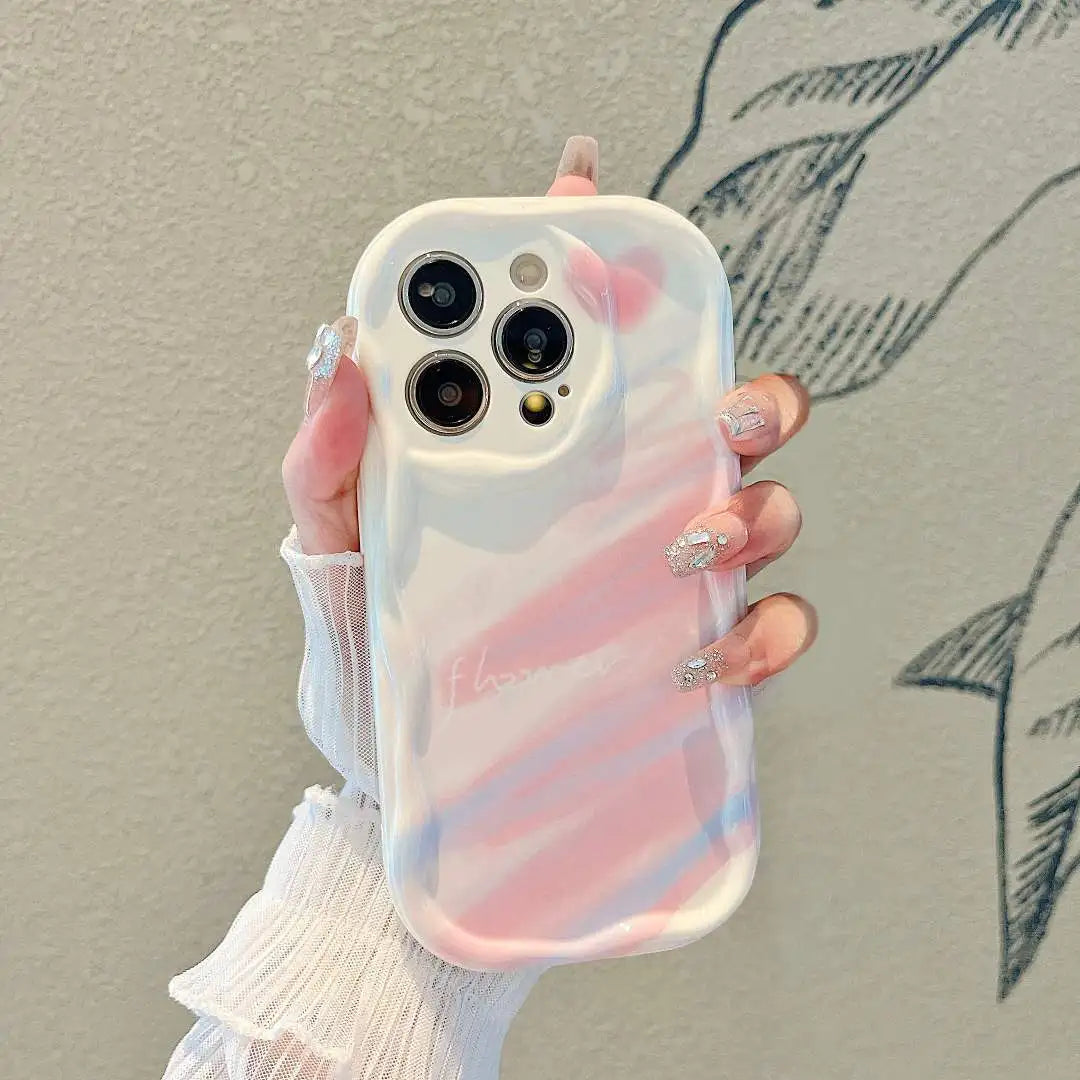 Gradient Love Heart Wavy Phone Case For IPhone 16 15 Pro Max 14 11 13 12 Mini XR 8 7 Plus X XS SE 2022 Clear Soft Silicone Cover - Caseverse