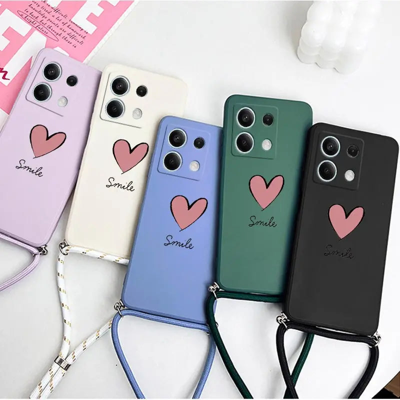 Note13 Big Red Heart Lanyard Silicone Phone Case For Xiaomi Redmi Note 13 13Pro Shatterproof Redmi Note 13ProPlus Back Cover - Caseverse