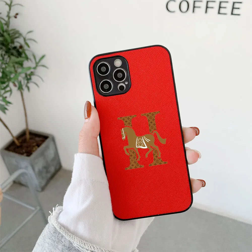 Classic Horse H Cross Leather Fashion Case For Iphone 15 14 13 12 11 Pro Max Mini 7 8 Plus X Xs Xr Max Luxury Phone Cover Funda Caseverse