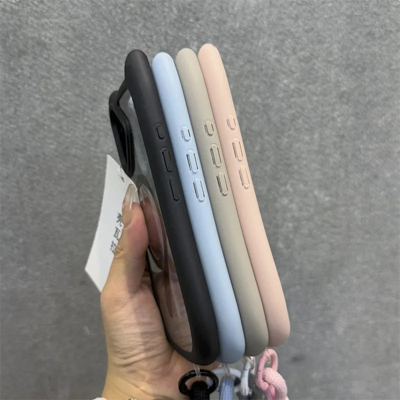 Cute Cat Ear Magsafe Case for iPhone 13 14 15 16 Pro Max 11 12 15 16 Plus Transparent PC TPU Armor Cover with Wrist Strap Chain - Caseverse