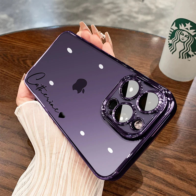 15 16 Pro Max Personalised Customized Name Case For iPhone 16 15 14 13 12 11 Pro Max Plating Transparent Luxury Cover 15 Pro Max Caseverse