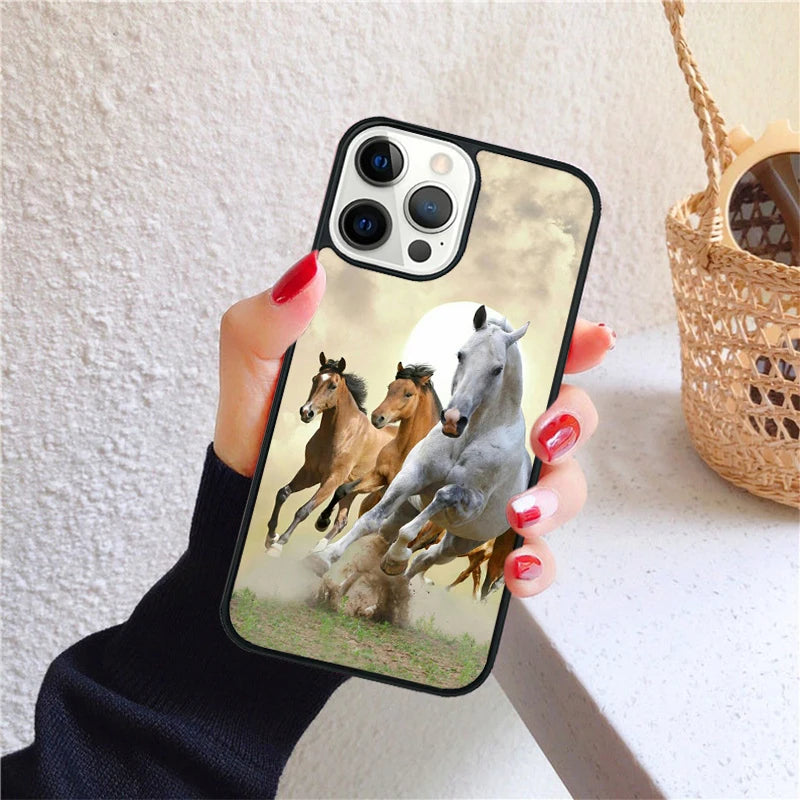 Running animal horse Phone Case for iPhone X XS XR 16 PRO MAX 15 14 PLUS 11 12 13 mini Back Cover Fundas Shell Caseverse