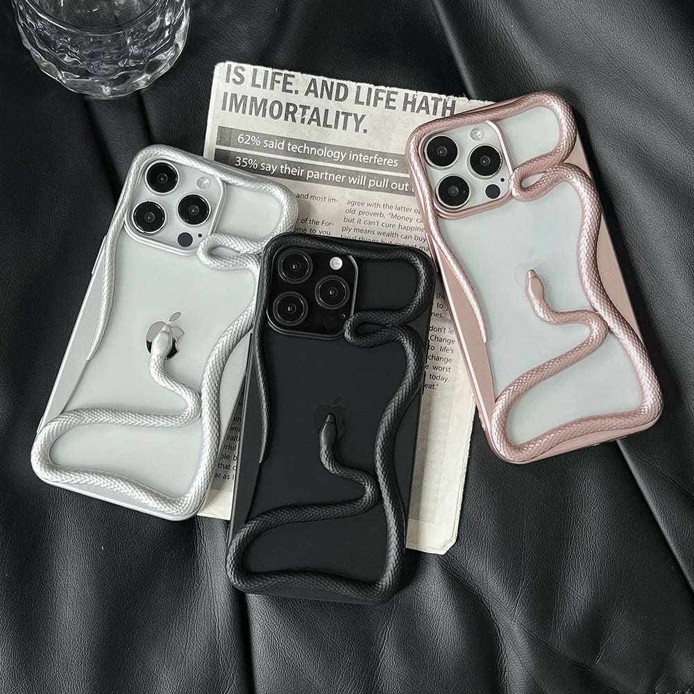 Cool 3D Snake Hollow Dissipate Heat Phone Case For iPhone 15 14 13 12 11 16 Pro Max Luxury Shockproof Soft Silicone Cover - Caseverse