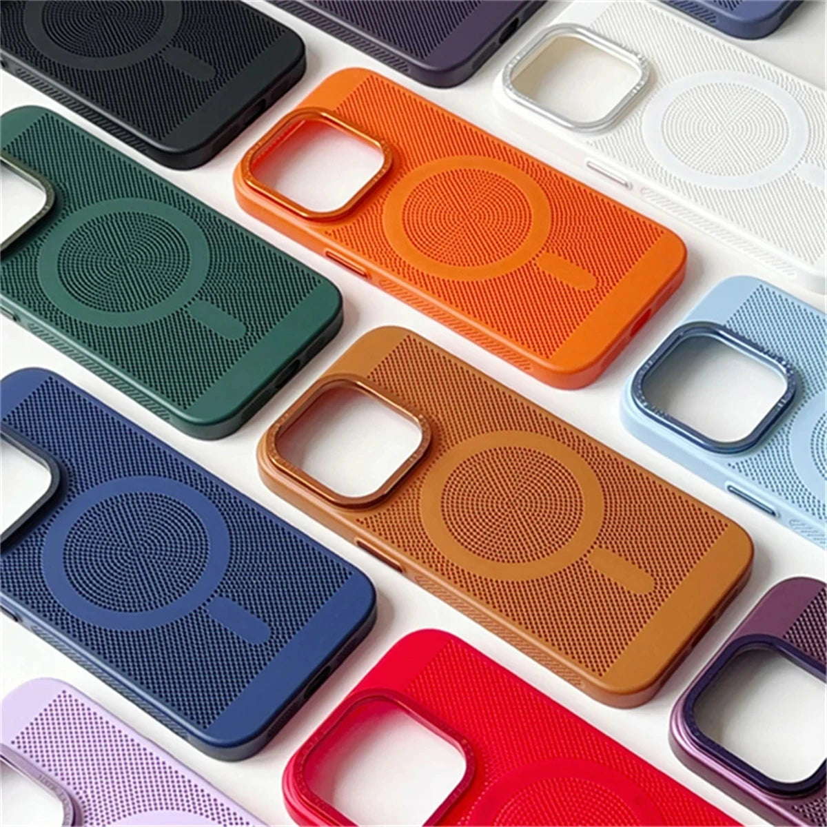 Ultra-thin Cooling Mesh Magnetic Matte Hard Steel Magnetic Shockproof Case for iPhone 15 13 12 14 11 Pro Max Caseverse