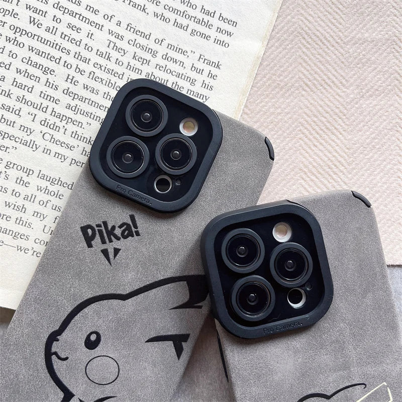 Luxury Pokemon Pikachu Matte Soft Leather Phone Case For iPhone 15 14 13 12 11 Pro Max Lens Protection Shockproof Silicone Cover - Caseverse