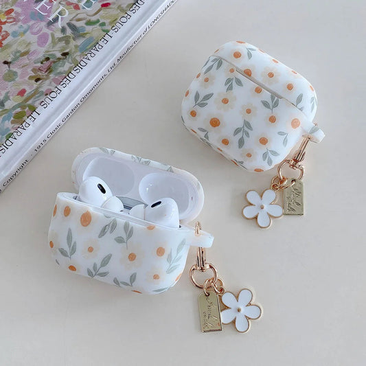 For Apple AirPods 4 ANC Flower Print Earphone Case For AirPods 2 3 Pro2 Silicone Soft Wireless Headphones Cover With Keychain Caseverse