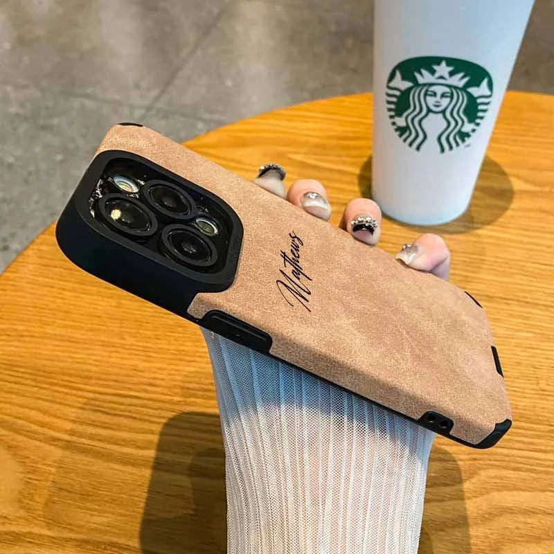 Personalized Luxury Leather Lambskin Shockproof Case For iPhone 16 15 14 13 12 11 Pro Max Customized Name DIY Cover 15 Pro Max Caseverse