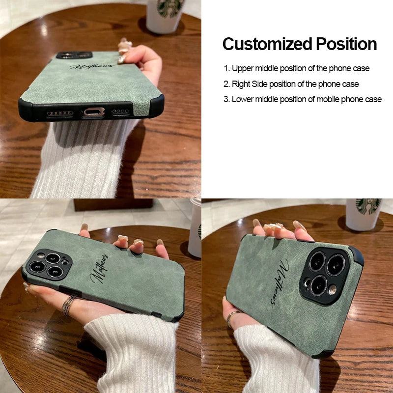 Personalized Luxury Leather Lambskin Case For iPhone 11 12 13 14 15 16 Pro Max Customized Name DIY Cover 11 12 13 14 15 Pro Max Caseverse