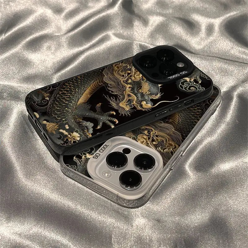 Golden Dragon Personality Pattern Shockproof Matte Phone Case For iPhone 16 15 14 13 12 11 Pro Max XR XS MAX 7 8 PLUS MINI Cover - Caseverse