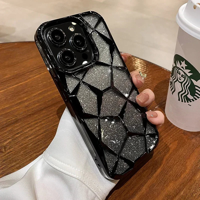 Luxury Girl's Phone Case for iPhone 15 14 13 12 11 Pro Max Plus Glitter Bling 3D Cube Diamond Marble Soft TPU Shockproof Cover - Caseverse