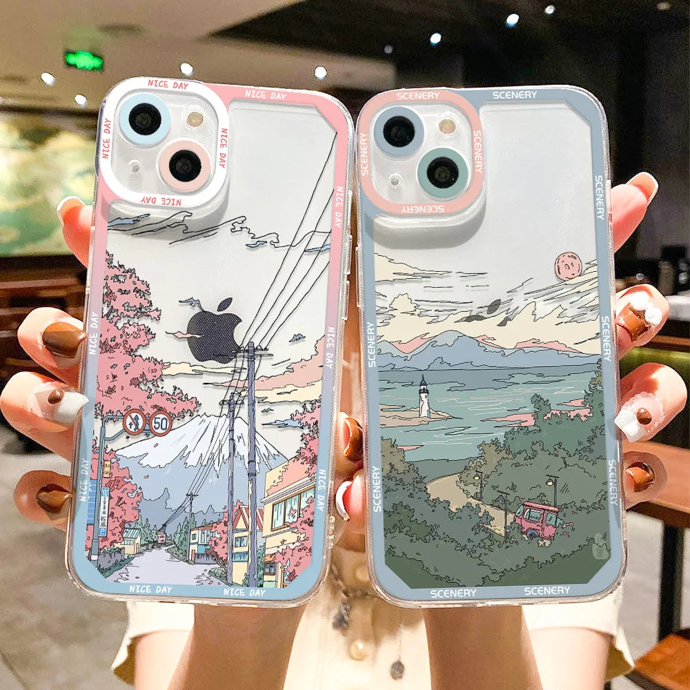 Scenery Sunset Phone Case For IPhone 11 14 12 13 Pro Max iphone11 14promax XR XS Max X 7 8 Plus SE 2020 Shockproof Clear Cover - Caseverse
