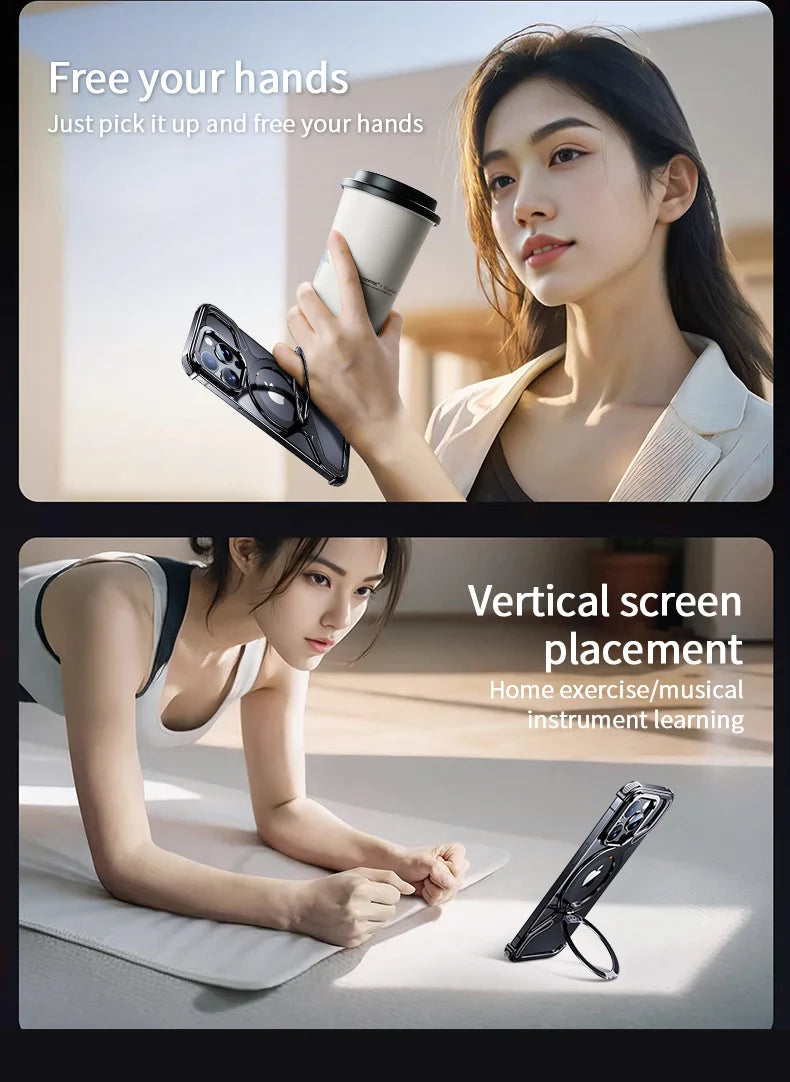 Shockproof Phone Case Z Shape Metal Frame for iPhone 16 Pro 15 14 13 Pro Max Plus Full Aluminium Alloy Magnetic Bracket Cases Caseverse