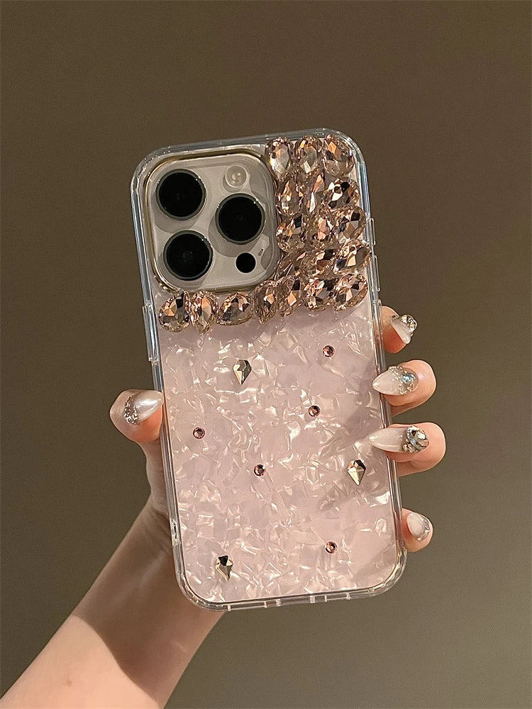 Bling Siliver Color Diamond Phone Cases For iPhone 16 15 Pro Max 12 13 14 Pro Max High-end Luxury Marble Protective Soft Cover - Caseverse