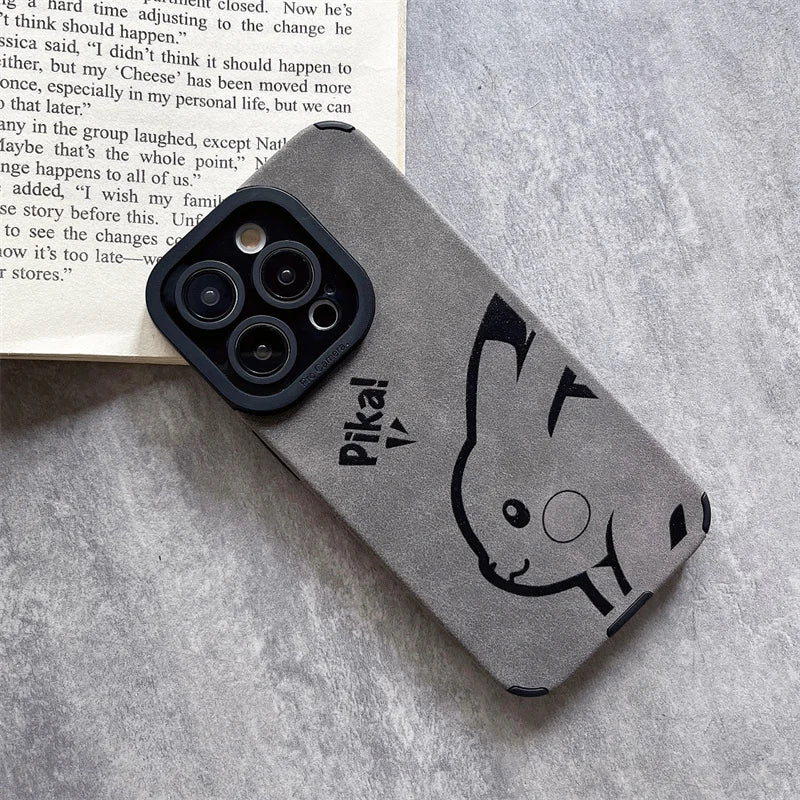 Luxury Pokemon Pikachu Matte Soft Leather Phone Case For iPhone 15 14 13 12 11 Pro Max Lens Protection Shockproof Silicone Cover - Caseverse