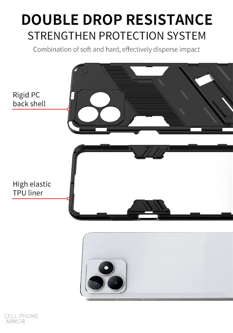 For Realmi C53 4G Case Shockproof Rugged Armor Phone Case For Realme C53 C 53 4G RMX3760 6.74" Magnetic Holder Stand Back Cover - Caseverse