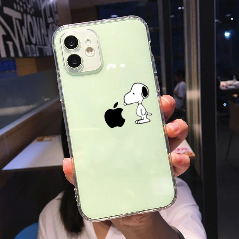 S-Snoopy Cute Cartoon Transparent Phone Case For iPhone 16 15 13 12 11 Pro Max Xr Xs Max 14 Plus 8 Plus Case Cute Soft Cover Y2k - Caseverse