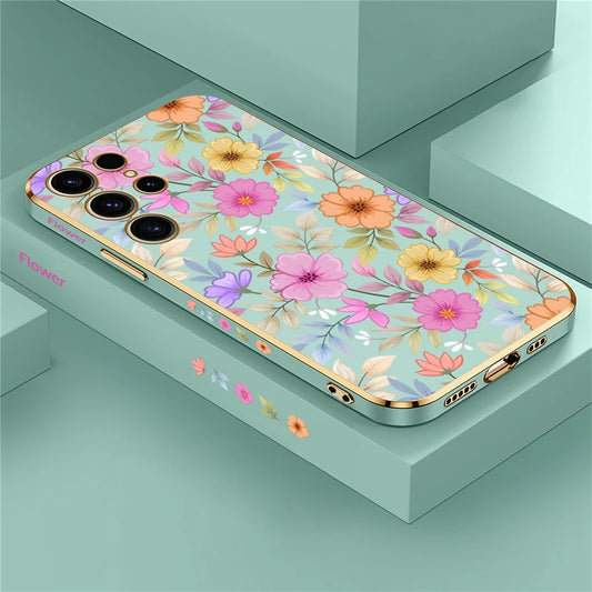 S24 Plus Luxury Plating Phone Case For Samsung Galaxy S24 Ultra S24 5G A25 A24 A15 Shockproof Flowers Pattern Back Cover Coque - Caseverse