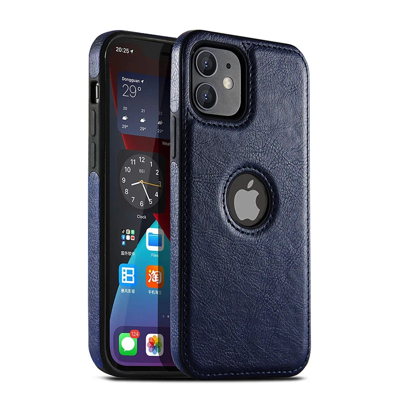 Cell Phone Case High Quality PU Leather Mobile Phones Cases for iPhone 11 12 13 14 15 Pro Max X XR Black Luxury Business Cover Caseverse