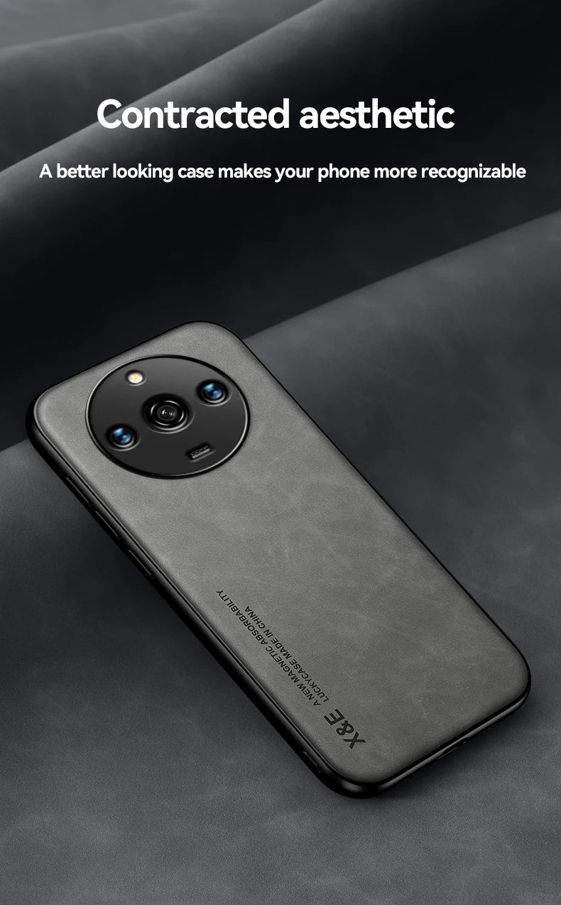 For Realme 11 Pro Plus Case Luxury Leather With Metal Plate Phone Cases For Realme 11 11Pro+ 5G Car Magnetic Holder Back Cover - Caseverse