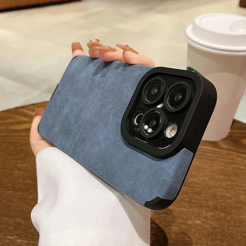 Matte Leather Silicone Phone Case For iPhone 15 16 12 11 14 Pro Max 13 Mini X XR XS 78 Plus SE Lens Protection Bumper Full Cover - Caseverse