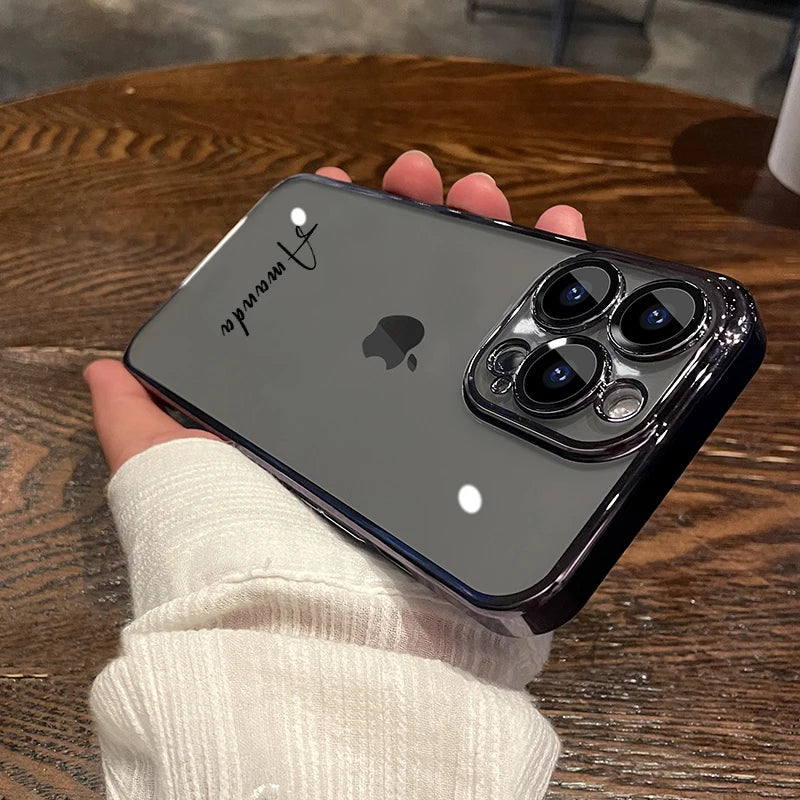 Personalised Customized Name Case For iPhone 16 15 14 13 12 11 Pro Max Luxury Plating Transparent Clear Cover DIY 15 16 Pro Max Caseverse