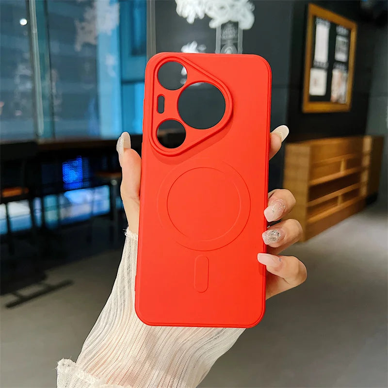 Silicone Magnetic Phone Case for Huawei Pura 70 Pro Plus Ultra Magsafe Wireless Charging Anti Drop Protective Cover Bumper - Caseverse
